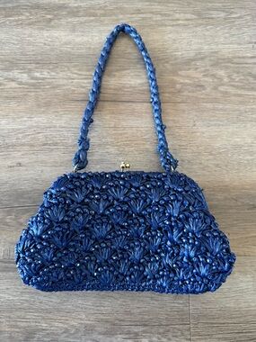 1950/1960’s Vintage navy blue raffia Takahashi handbag.